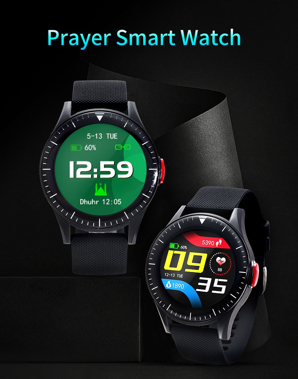 Prayer watch, Muslim, GPS watch, Compass watch, smart watch, SPO2 watch